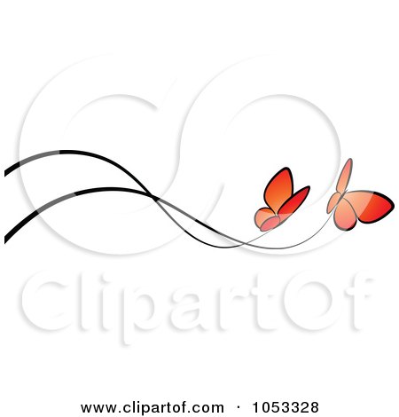 Royalty-Free Vector Clip Art Illustration of a Border Of Two Orange Butterflies And Black Lines by elena