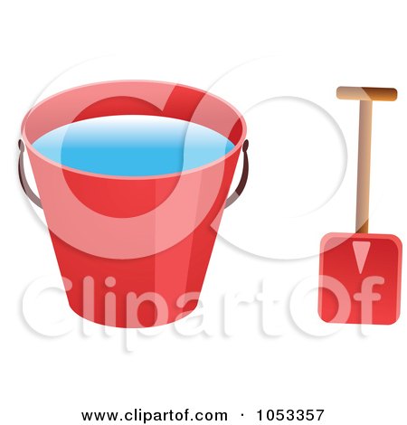 Royalty-Free Vector Clip Art Illustration of a Shovel And Red Beach Bucket With Water by Prawny