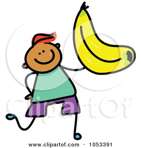 Royalty-Free Vector Clip Art Illustration of a Doodle Boy Holding A Banana by Prawny