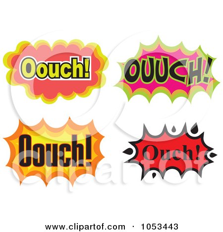Royalty-Free Vector Clip Art Illustration of a Digital Collage Of Ouch Comic Bursts by Prawny