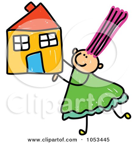 Royalty-Free Vector Clip Art Illustration of a Doodle Girl Holding A House by Prawny