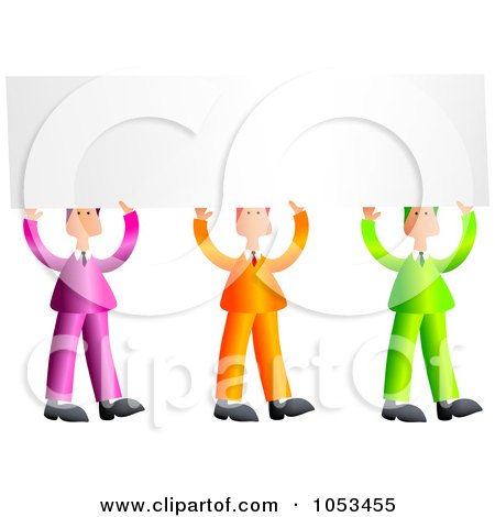 Royalty-Free Clip Art Illustration of Three Businessmen In Colorful Suits, Holding Up Blank Signs by Prawny