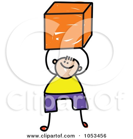 Royalty-Free Vector Clip Art Illustration of a Doodle Boy Holding A Cube by Prawny