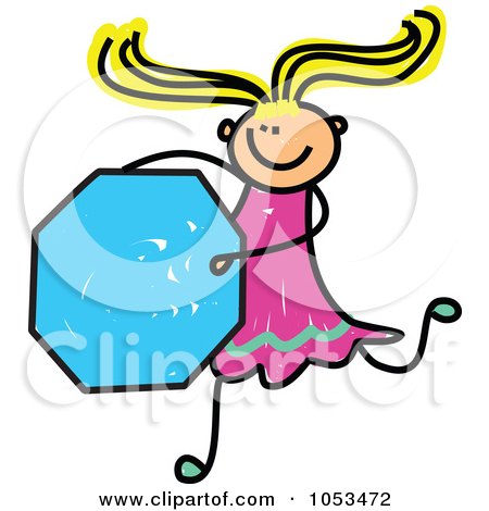 Royalty-Free Vector Clip Art Illustration of a Doodle Girl Holding An Octagon by Prawny