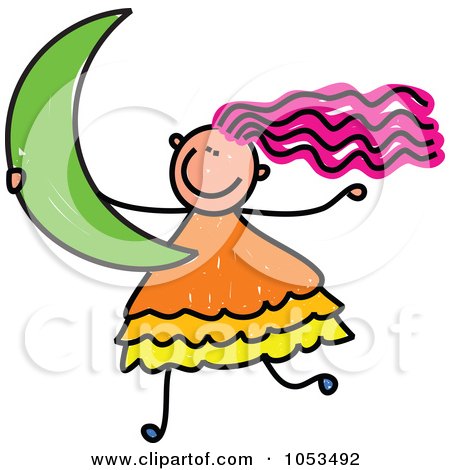Royalty-Free Vector Clip Art Illustration of a Doodle Girl Carrying A Crescent Moon by Prawny