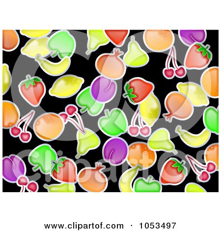 Royalty-Free Clip Art Illustration of a Background Pattern Of Fruit On Black by Prawny