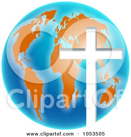 Royalty-Free Clip Art Illustration of a Blue And Orange Christian Globe With A Cross by Prawny