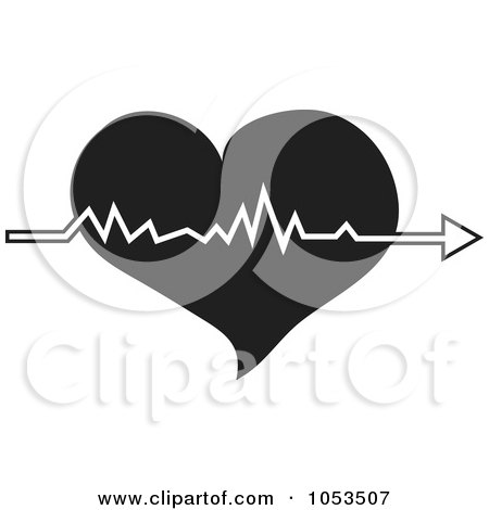 Royalty-Free Vector Clip Art Illustration of a Black And White Heart With A Beat Arrow by Prawny