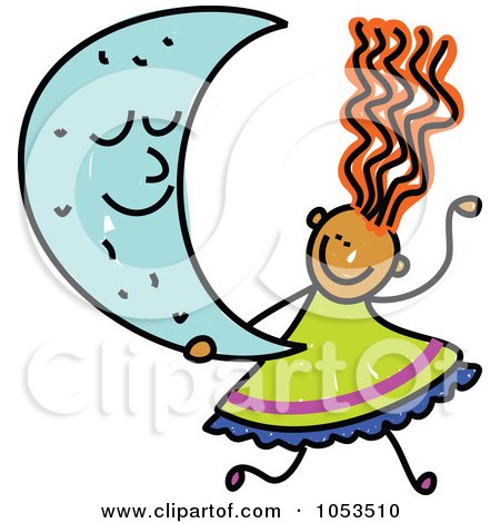 Royalty-Free Vector Clip Art Illustration of a Doodle Girl Holding A Crescent Moon by Prawny