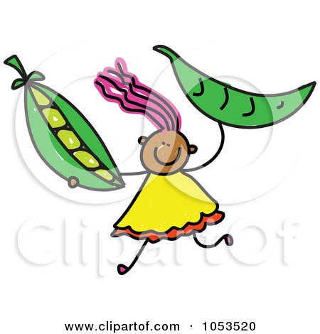 Royalty-Free Vector Clip Art Illustration of a Doodle Girl Holding Peas by Prawny