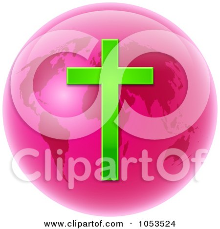 Royalty-Free Clip Art Illustration of a Pink Christian Globe With A Cross by Prawny