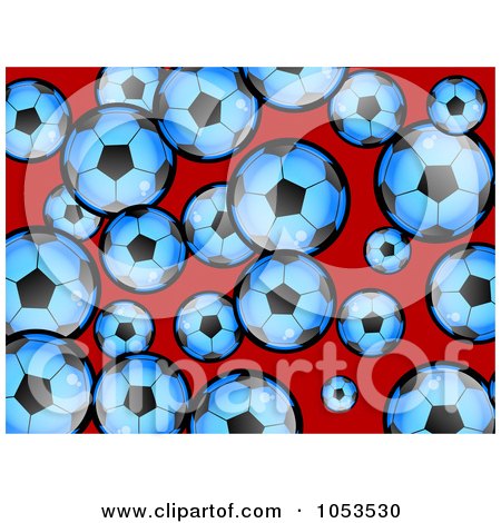 Royalty-Free Clip Art Illustration of a Background Pattern Of Blue Soccer Balls On Red by Prawny