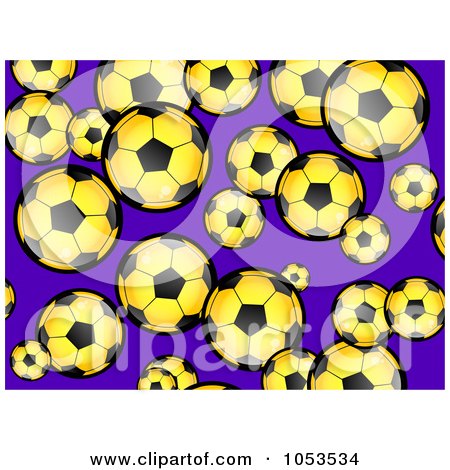 Royalty-Free Clip Art Illustration of a Background Pattern Of Yellow Soccer Balls On Purple by Prawny