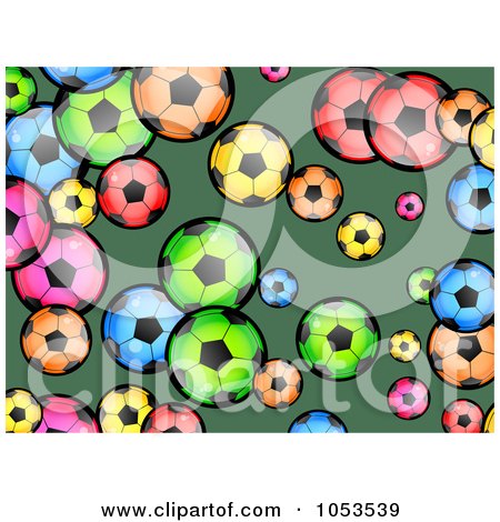Royalty-Free Clip Art Illustration of a Background Pattern Of Colorful Soccer Balls On Green by Prawny