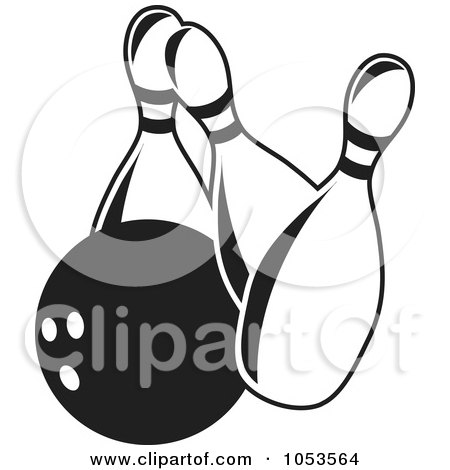 Royalty-Free Clip Art Illustration of a Black And White Bowling Ball And Three Pins by Prawny
