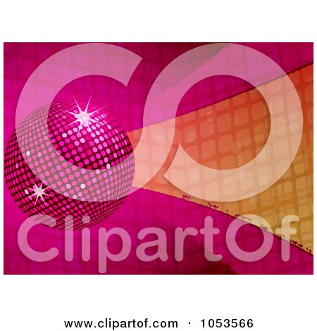 Royalty-Free Vector Clip Art Illustration of a 3d Pink And Orage Disco Ball Background by elaineitalia