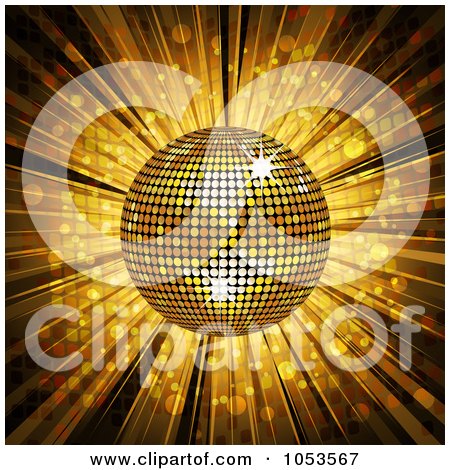 Royalty-Free Vector Clip Art Illustration of a 3d Golden Disco Ball And Mosaic Background by elaineitalia