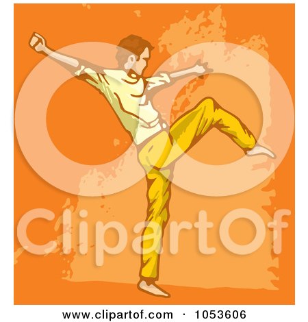 Royalty-Free Vector Clip Art Illustration of a Man Doing Modern Dance Over Grungy Orange by Any Vector