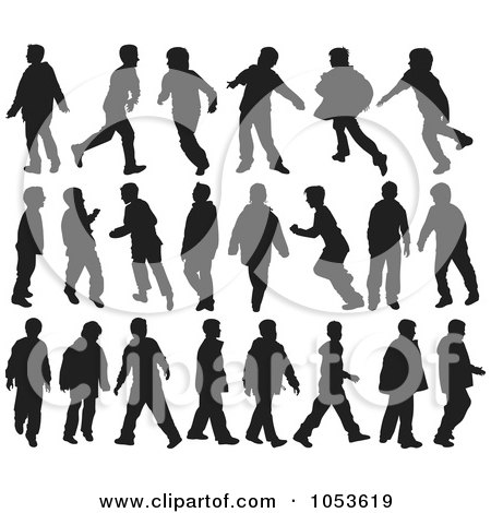 Royalty-Free Vector Clip Art Illustration of a Digital Collage Of Silhouetted Boys In Motion by Any Vector