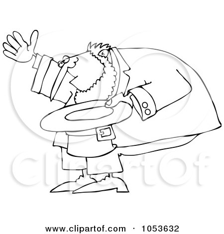 Royalty-Free Vector Clip Art Illustration of a Black And White Outline Of A Leprechaun Bowing by djart