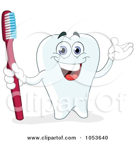 Royalty-Free Vector Clip Art Illustration of a Happy Tooth Holding A Red Tooth Brush by yayayoyo