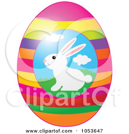 Royalty-Free Vector Clip Art Illustration of a Striped Easter Egg With A Bunny by Pushkin