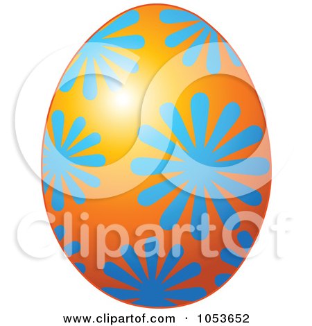 Royalty-Free Vector Clip Art Illustration of an Orange Easter Egg With A Blue Flower Pattern by Pushkin