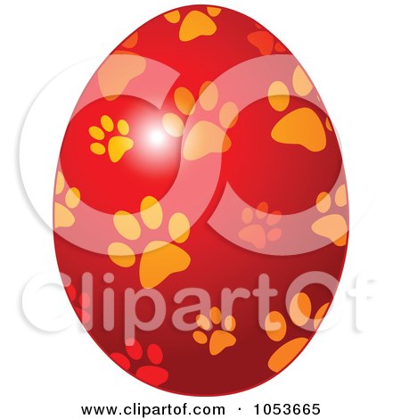 Royalty-Free Vector Clip Art Illustration of a Red Easter Egg With A Paw Print Pattern by Pushkin