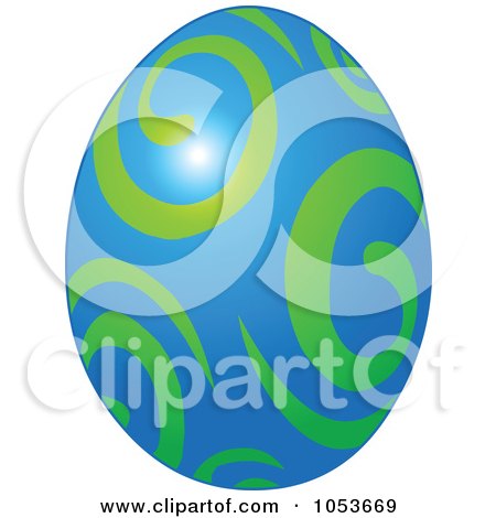 Royalty-Free Vector Clip Art Illustration of a Blue Easter Egg With A Green Swirl Pattern by Pushkin