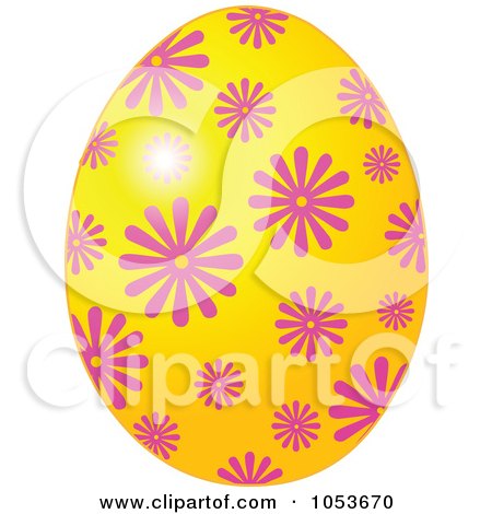 Royalty-Free Vector Clip Art Illustration of a Yellow Easter Egg With A Pink Flower Pattern by Pushkin