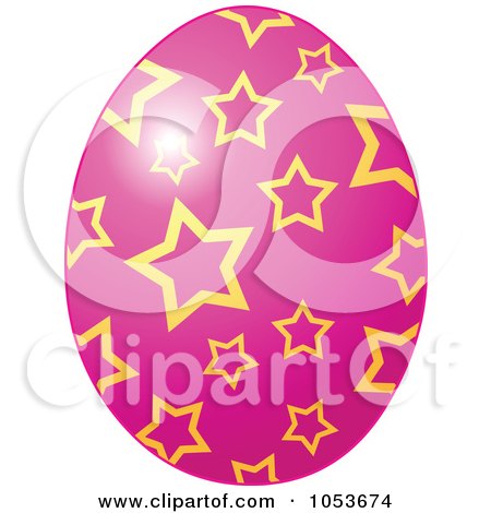 Royalty-Free Vector Clip Art Illustration of a Pink Easter Egg With A Yellow Star Pattern by Pushkin