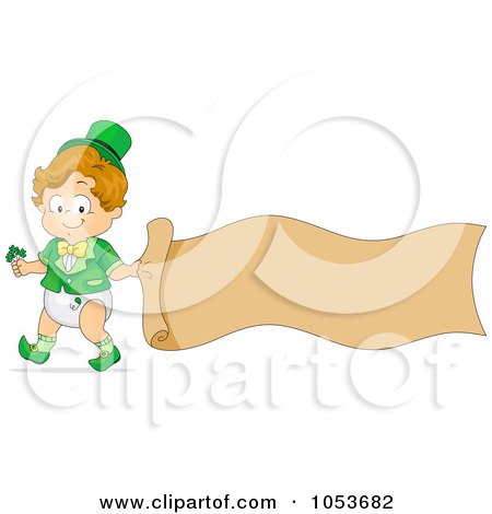 Royalty-Free Vector Clip Art Illustration of a Cute Toddler Boy With A Blank Banner by BNP Design Studio
