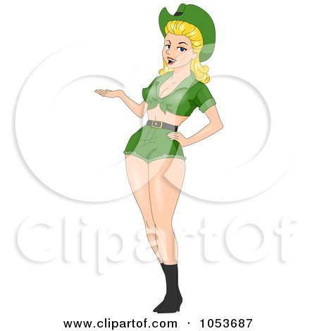 Royalty-Free Vector Clip Art Illustration of a Sexy St Patricks Day Pinup Woman In Daisy Dukes by BNP Design Studio