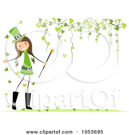 Royalty-Free Vector Clip Art Illustration of a St Patricks Day Stick Girl On A Background With Clovers by BNP Design Studio