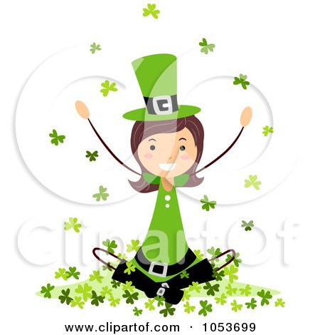 Royalty-Free Vector Clip Art Illustration of a St Patricks Day Stick Girl Sitting In Clovers by BNP Design Studio