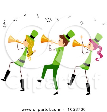 Royalty-Free Vector Clip Art Illustration of a St Patricks Day Stick People Playing Trumpets by BNP Design Studio