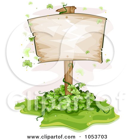 Royalty-Free Vector Clip Art Illustration of a Blank Sign Board In A Clover Patch by BNP Design Studio