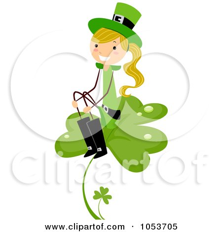 Royalty-Free Vector Clip Art Illustration of a St Patricks Day Stick Girl Sitting On A Clover by BNP Design Studio