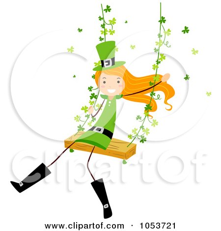 Royalty-Free Vector Clip Art Illustration of a St Patricks Day Stick Girl Swinging by BNP Design Studio