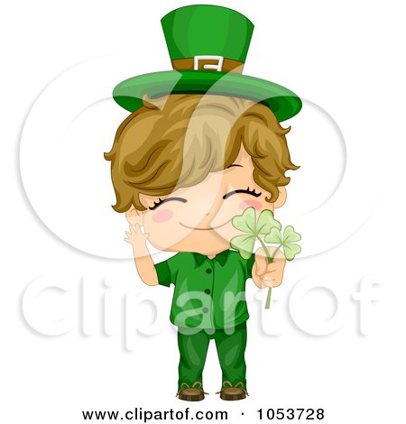Royalty-Free Vector Clip Art Illustration of a Cute St Patricks Day Boy Holding A Clover by BNP Design Studio