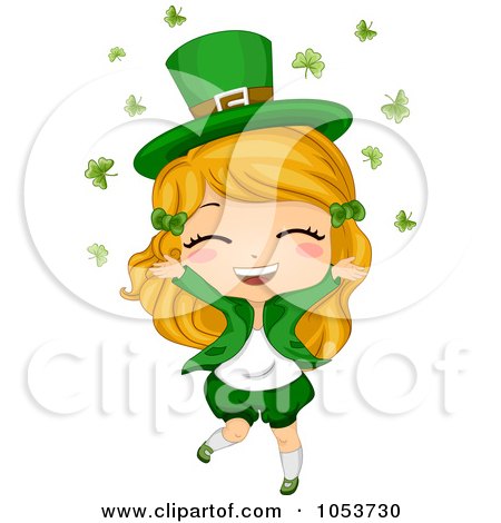 Royalty-Free Vector Clip Art Illustration of a Cute St Patricks Girl In Falling Clovers by BNP Design Studio