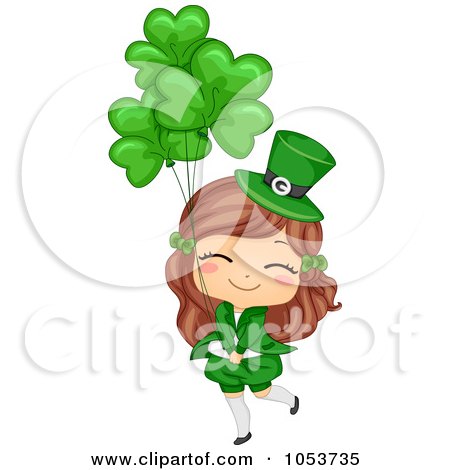 Royalty-Free Vector Clip Art Illustration of a Cute St Patricks Day Girl With Clover Balloons by BNP Design Studio