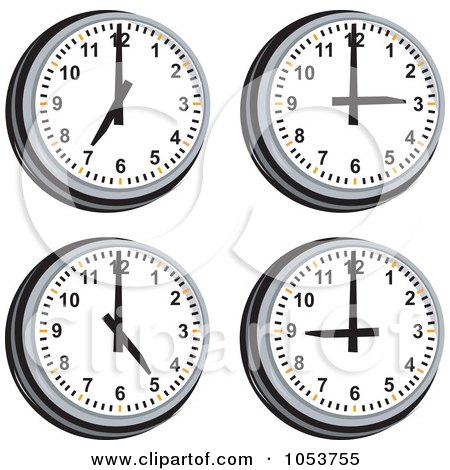 Royalty-Free Vector Clip Art Illustration of a Digital Collage Of Four Wall Clocks by patrimonio