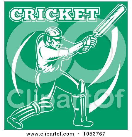 Royalty-Free Vector Clip Art Illustration of a White Cricket Batsman On Green by patrimonio