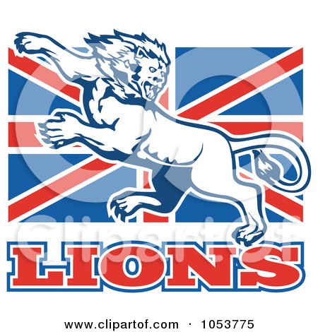 Royalty-Free Vector Clip Art Illustration of a Fierce Lion On British Flag by patrimonio