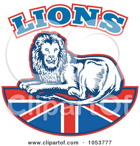 Royalty-Free Vector Clip Art Illustration of a British Lion On A Union Jack Flag by patrimonio