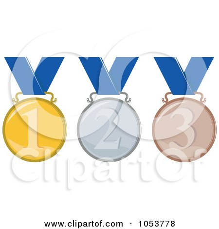 Royalty-Free Vector Clip Art Illustration of a Digital Collage Of Gold, Silver And Bronze Medals With Numbers by patrimonio