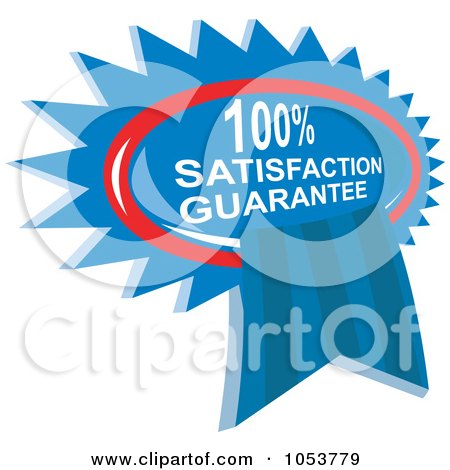 Royalty-Free Vector Clip Art Illustration of a Blue Satisfaction Guarantee Ribbon by patrimonio