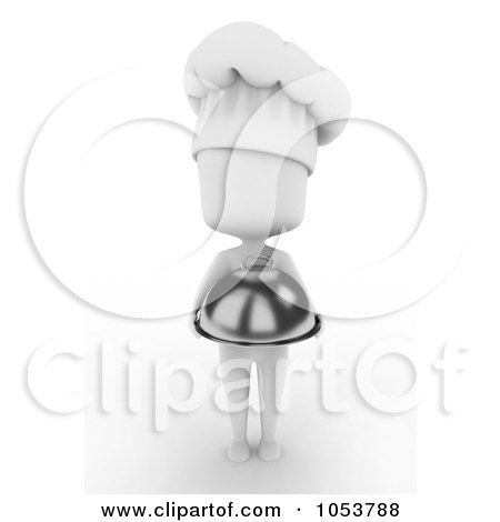 Royalty-Free 3d Clip Art Illustration of a 3d Ivory White Chef Holding A Platter by BNP Design Studio