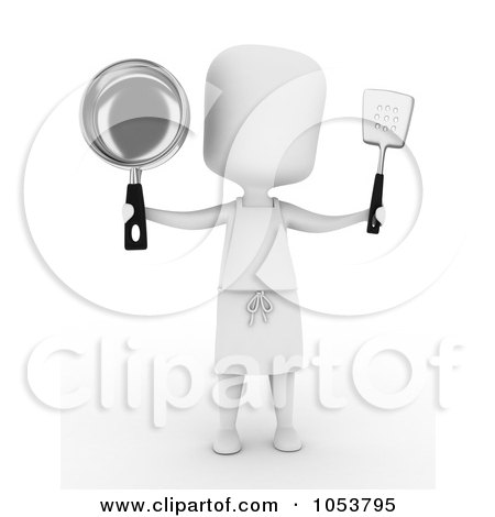 Royalty-Free 3d Clip Art Illustration of a 3d Ivory White Chef Holding A Pot And Spatula by BNP Design Studio